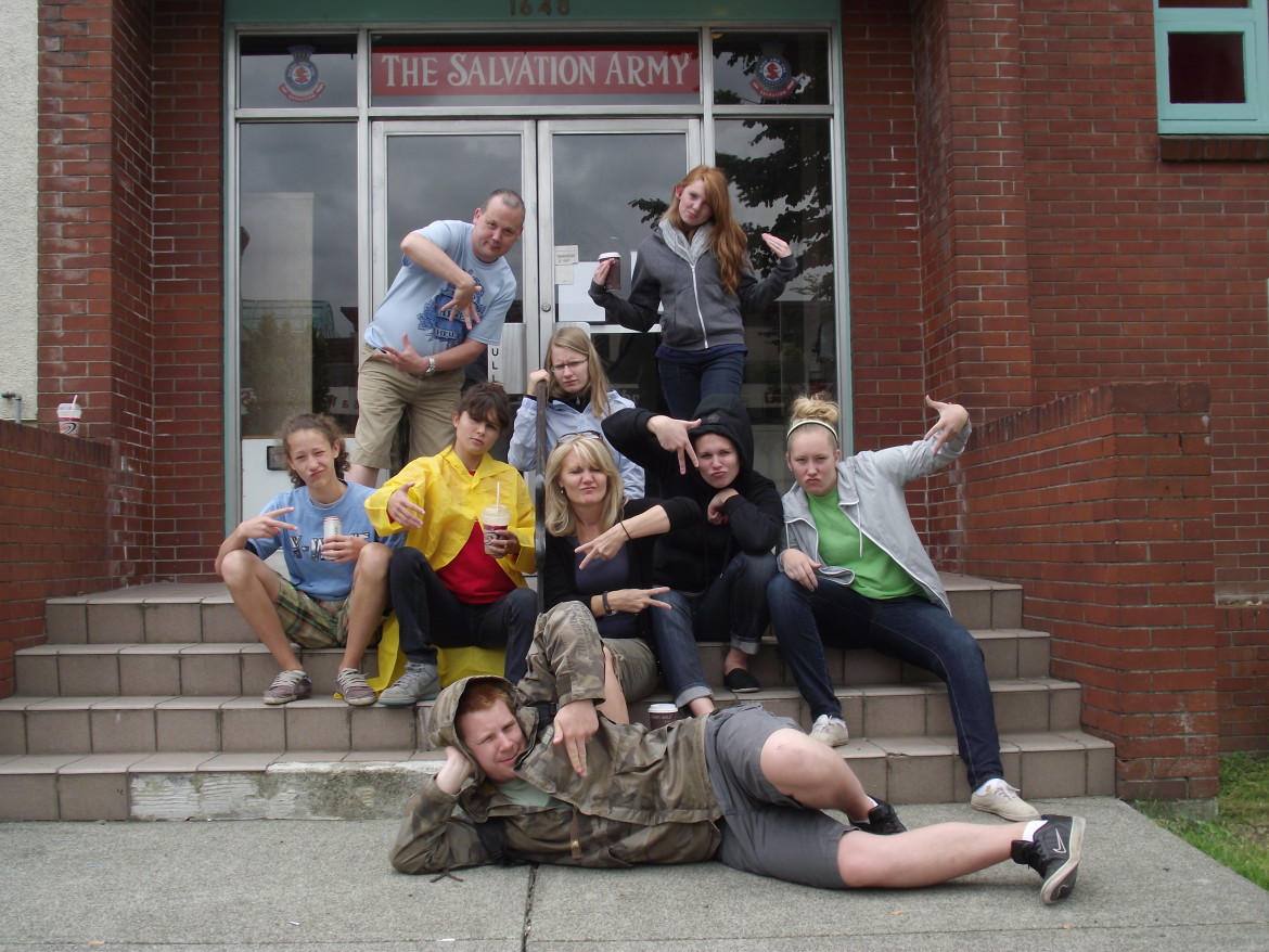 Our group in front of Salvation Army, where we worked with the Chili Wagon
